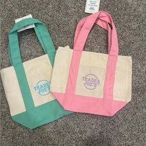 x2 Trader Joe’s Pink & Green (1 of each) Mini Canvas Tote Bag - New - Fast Shop